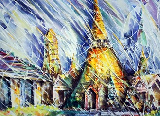 Original watercolor painting Abstract expressionism background for design  thai temple