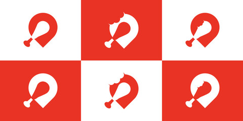 Set of Chicken Pin Logo. Bite Chicken Leg and Pin, Map, Point, Location with Modern Minimalist Style. Rest Point Logo Icon Symbol Vector Inspiration.