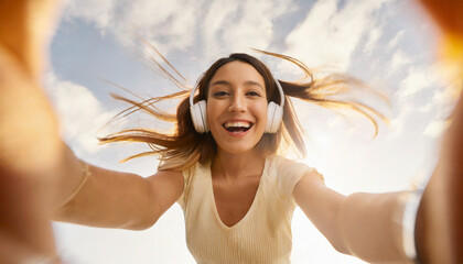 Close-up of a music loving girl enjoying beats with headphones
