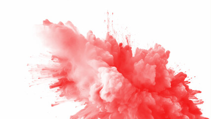 Bright red holi paint color powder festival explosion burst isolated white background. 