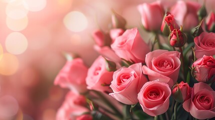 Bouquet of pink roses with a romantic blurru bokeh background, AI generated