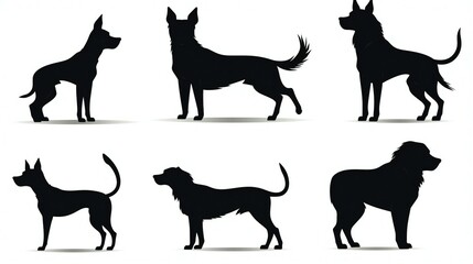 set of black vector Silhouette illustration of dog - obrazy, fototapety, plakaty