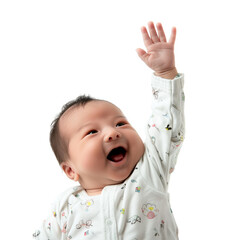 Joyful baby waving hand on a transparent background