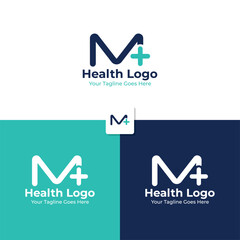 Logo design of the initial letter M combined with a health icon