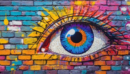 Eye Graffiti on a Brick Wall. Graffiti. City Modern Pop Art 