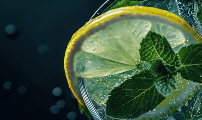 refreshing lemon and mint in sparkling water