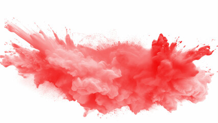 Bright red holi paint color powder festival explosion burst isolated white background.  - obrazy, fototapety, plakaty