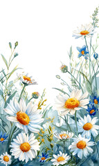 watercolor of daisy flowers in the garden with transparent background for decorating