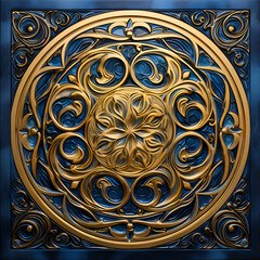 3D render of metal background with embossed ornament