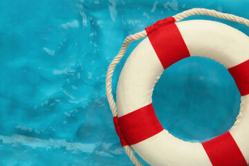 Floating buoy in blue water. Top view