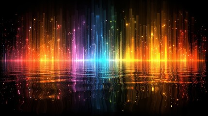 Naklejka premium A vibrant backdrop depicted in an image, mirrored in the still water below, with lights casting reflections on the water's surface