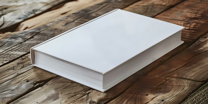 Display Your Design: A Blank Hardcover Book on a Wooden Table. Concept Mockup, Hardcover Book, Wooden Table, Design Display, Minimalistic
