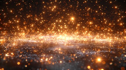 Obraz premium A dark background with numerous bright lights in the foreground, and a multitude of blurred lights scattering the background