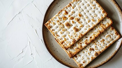 top view of matza in a ceramic plate cut out on white background - Powered by Adobe