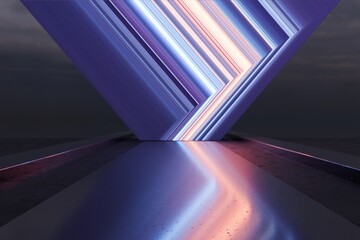 3d Render, Scifi Landscape Futuristic post apocalyptic scenario with abstract alien landscape. Glass object.