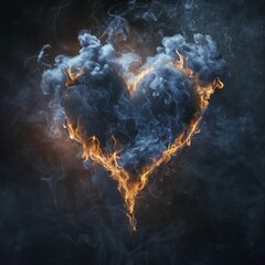 The smoke curled into a shattered heart shape against the ominous backdrop, a poignant portrayal of the devastation from smoking. - obrazy, fototapety, plakaty
