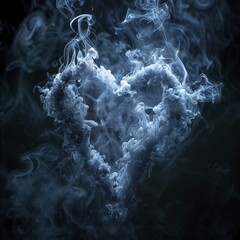 The swirling smoke in the shape of a shattered heart against a shadowy backdrop vividly portrays the devastation of smoking-induced heartbreak.