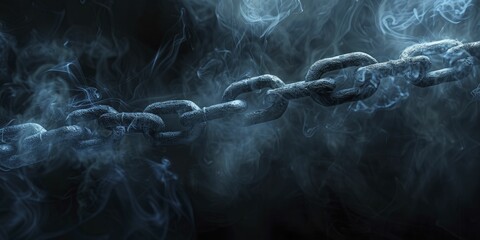 Smoke rings forming chains on a dark background, symbolizing the bondage of addiction. - obrazy, fototapety, plakaty