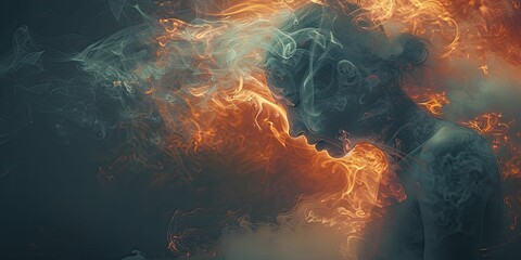 Tears turning into smoke, against a dark background, symbolizing the sorrow and grief stemming from a smoking-related loss. - obrazy, fototapety, plakaty