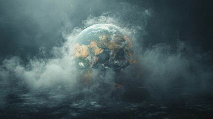 The hazy shroud enveloping the world globe signifies the pervasive impact of smoking on a global scale.