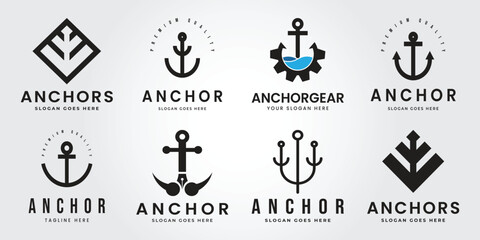 Set Bundle Anchor vector icon pirate boat logo Nautical maritime simple graphic symbol illustration - obrazy, fototapety, plakaty