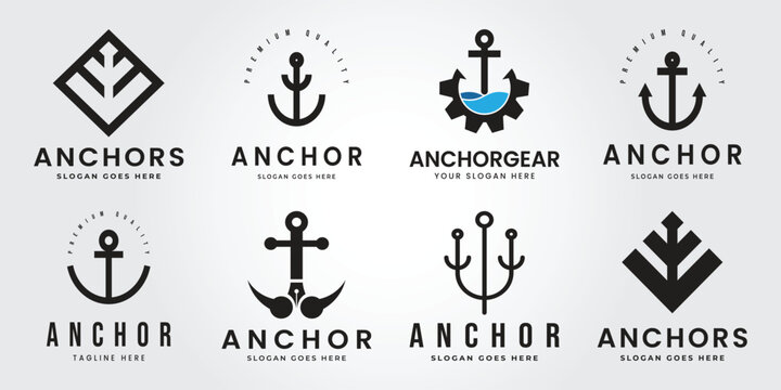 Set Bundle Anchor vector icon pirate boat logo Nautical maritime simple graphic symbol illustration
