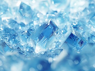 Icy crystal texture, closeup, cool blue tones, sharp detail for a chilly abstract wallpaper , octane render