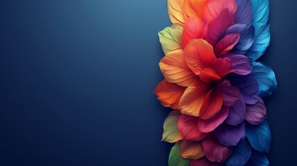   A multicolored flower against a blue backdrop, with room below right for text or an image insert