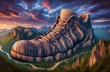 a mountain that remarkably resembles a giant shoe - obrazy, fototapety, plakaty