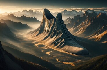 a mountain that remarkably resembles a giant shoe - obrazy, fototapety, plakaty