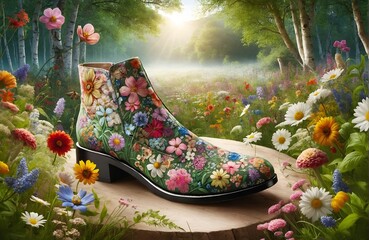A shoe with a floral style - obrazy, fototapety, plakaty