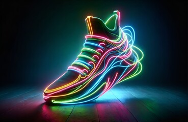 a shoe with a vibrant and electric neon style