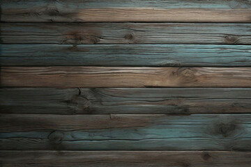 Obraz premium Brown and turquoise old dirty wood wall wooden plank board texture background with grains and structures and scratched