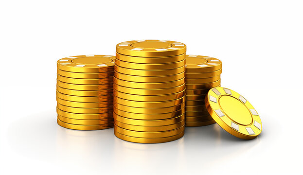 Stack of many golden coin isolated on white background, business grouty concept