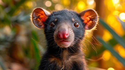   A tight shot of a small creature beaming with a broad grin, surrounded by an indistinct background