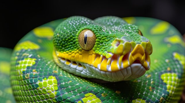  its head showcases a yellow stripe, while its body is adorned with yellow and white alternating stripes