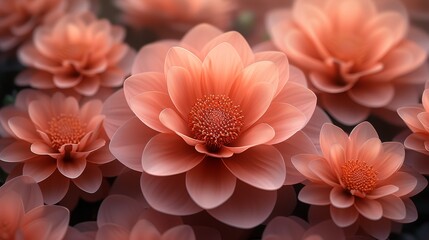   A close-up of numerous blooms with an abundance of petals, concentrating on the center where multiple petals meet - obrazy, fototapety, plakaty