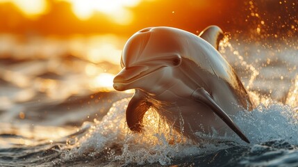   A tight shot of a dolphin in the water, its mouth agape and head protruding