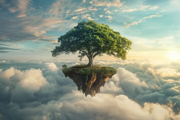A majestic tree stand dreamy cloudscape - obrazy, fototapety, plakaty