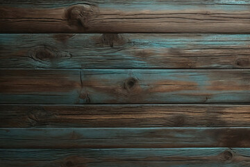 Brown and turquoise old dirty wood wall wooden plank board texture background with grains and...
