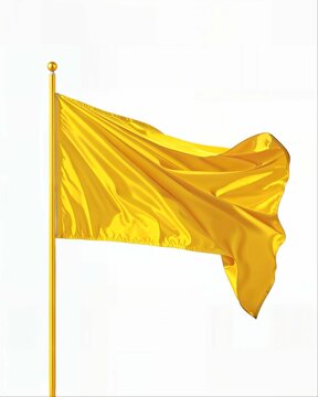 A yellow flag waving in the wind against a white background, symbolizing victory or celebration. The image