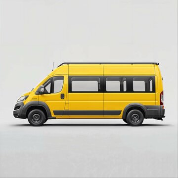 Yellow van, box style, white background, high resolution, professional photograph, studio lighting, HDR, high detail,