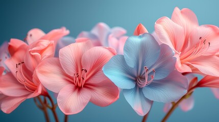   Group of pink and blue flowers against blue-pink background