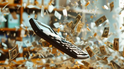 illustration of smartphone with money flying out. Financial technology and mobile payment concept - obrazy, fototapety, plakaty