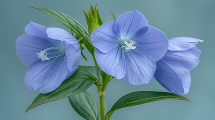   Close-up of a blue flower with a green stem and a white stamen at its core