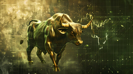 Bull run or bullish market trend in crypto currency or stocks. Trade exchange background - obrazy, fototapety, plakaty