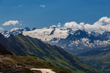 Summer trekking day in the mountains of Val Veny, Courmayeur
