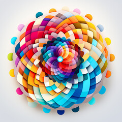 Colorful abstract digital art composed of overlapping circles and polygons with optical illusion effect.