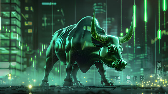 Bull run or bullish market trend in crypto currency or stocks. Trade exchange background