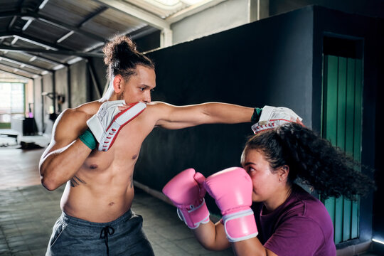 Couple training boxing